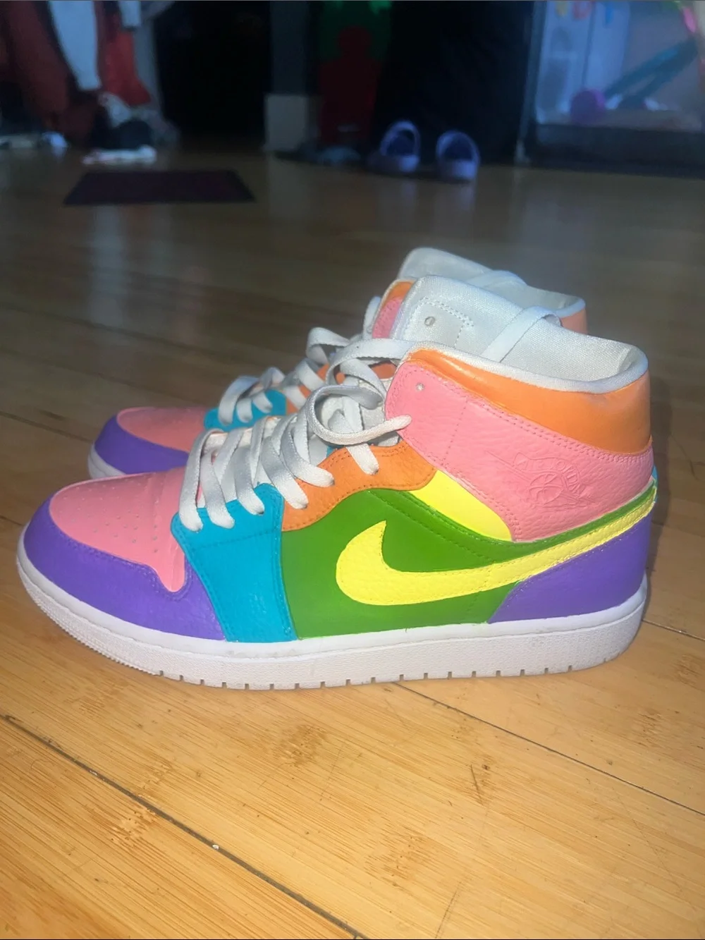 Custom Multicolor men’s  High-Top Sneakers - Neon Rainbow